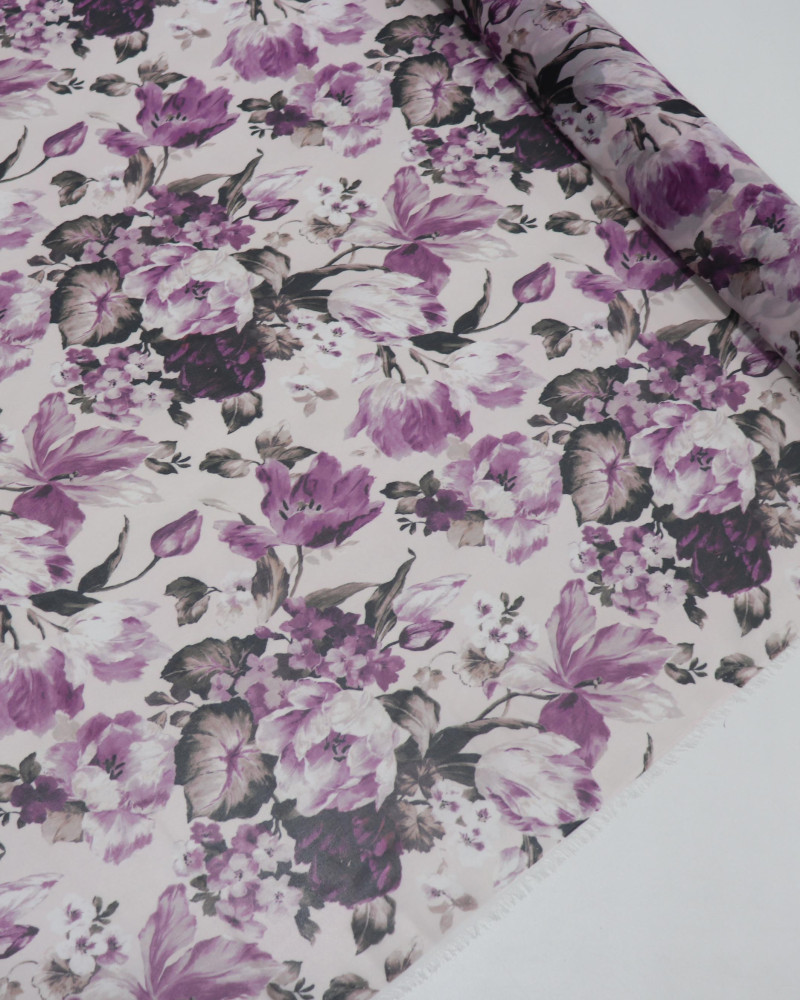 Tecido Crepe Chiffon Italiano Multi Floral Tons de Lilás