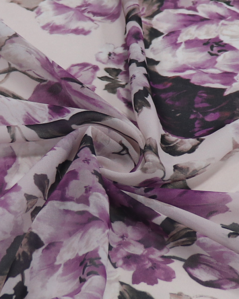 Tecido Crepe Chiffon Italiano Multi Floral Tons de Lilás