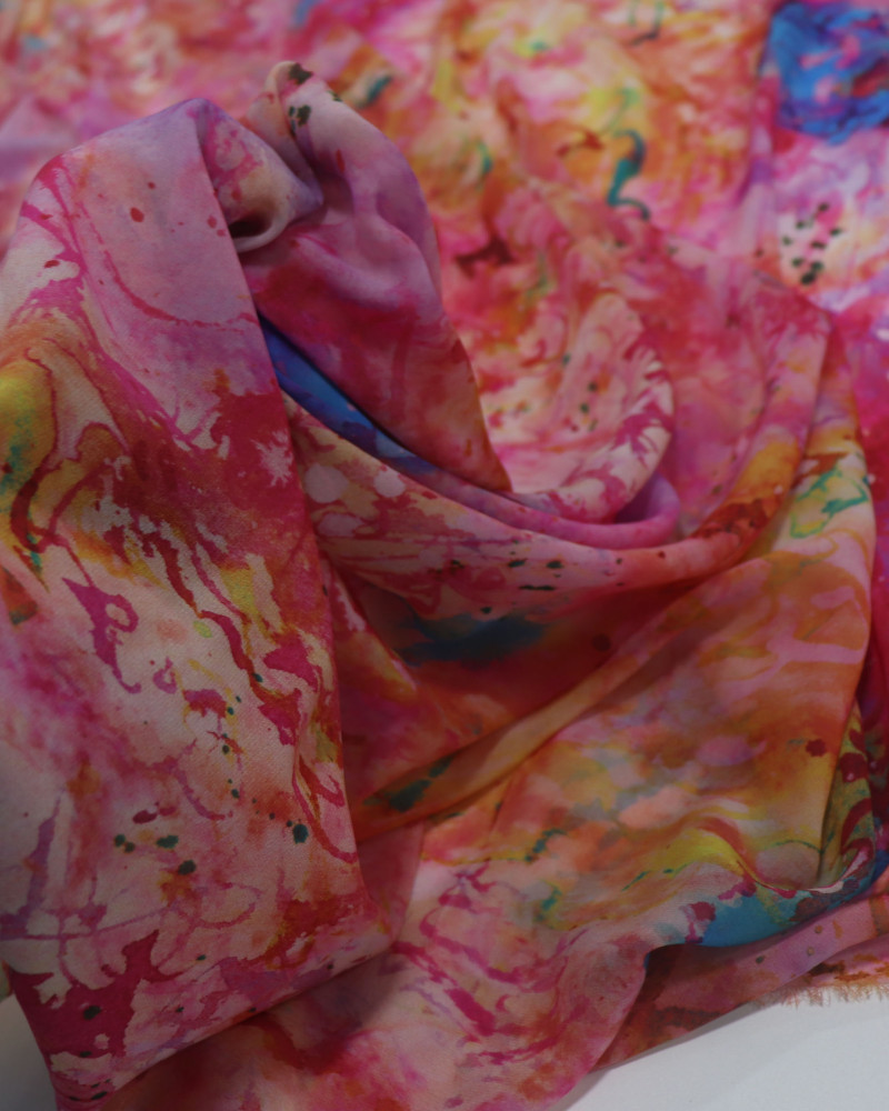 Tecido Crepe Chiffon Italiano Pintura Abstrata Colorida