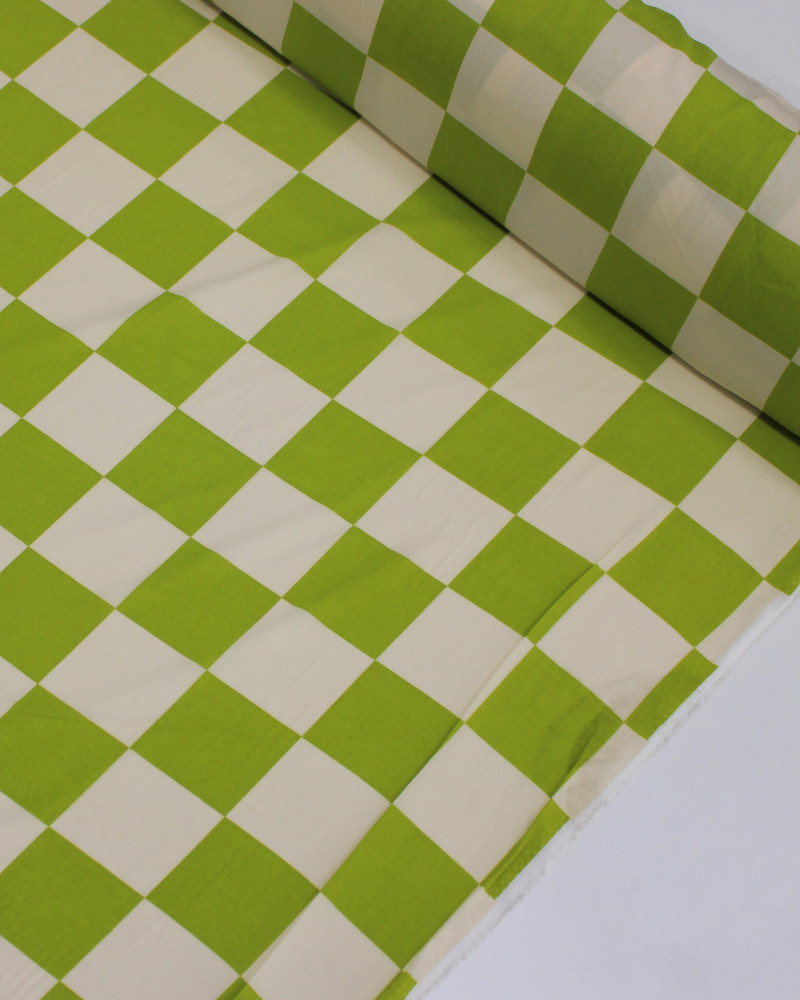 Tecido Viscose Macro Xadrez Creme e Verde Oliva