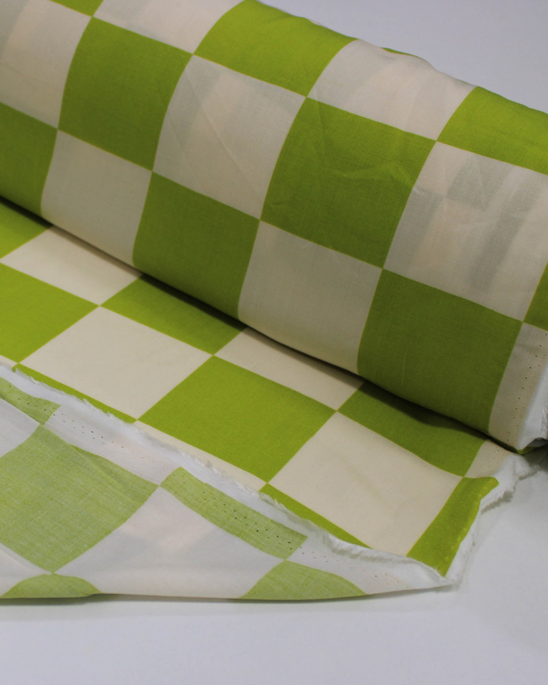 Tecido Viscose Macro Xadrez Creme e Verde Oliva