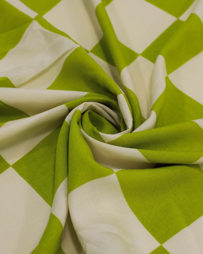 Tecido Viscose Macro Xadrez Creme e Verde Oliva