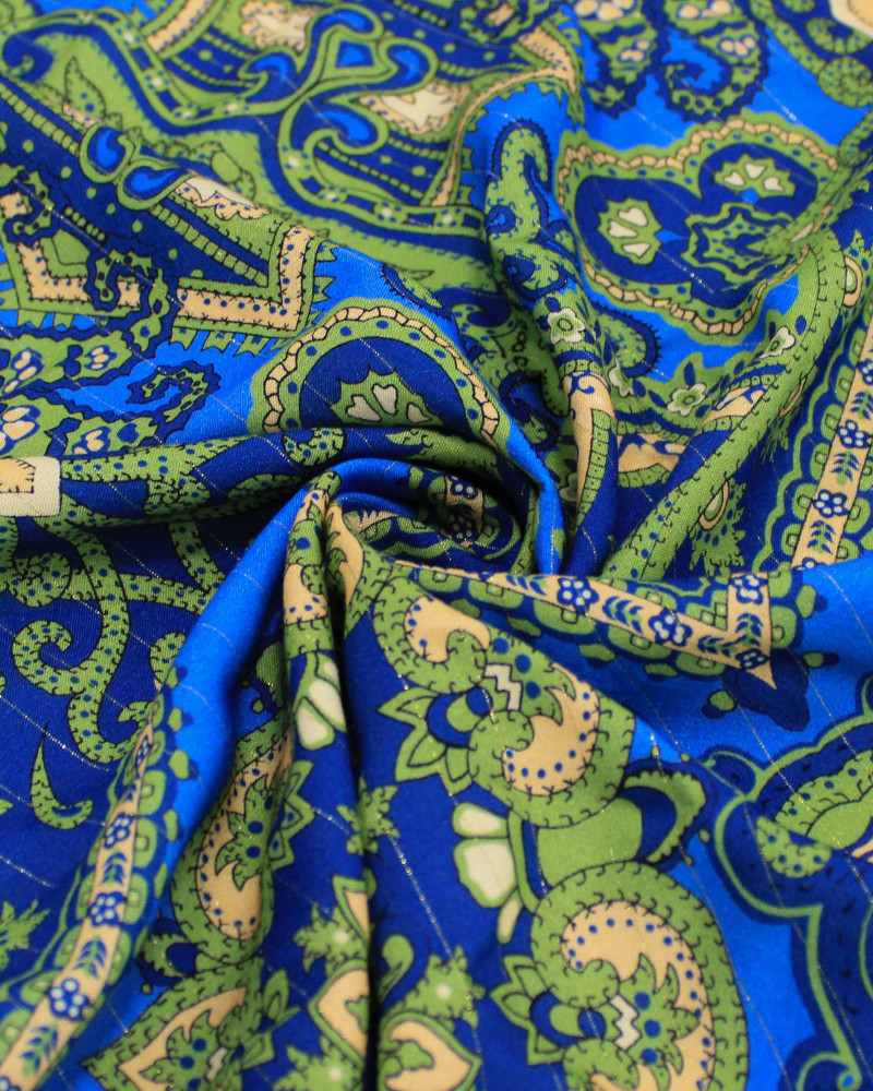 Tecido Viscose Premium com Lurex Boho Chique Creme, Verde e Tons de Azul