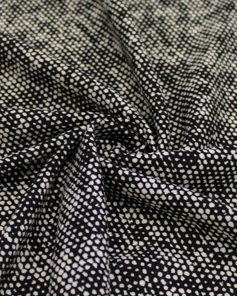 Tecido Viscose Texturizada Micro Pingos Irregulares Bege e Preto