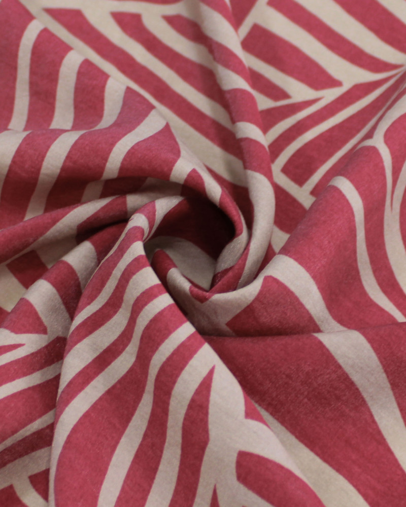 Tecido Viscose Mista com Poliamida Listras Geométricas Irregulares Magenta e Bege