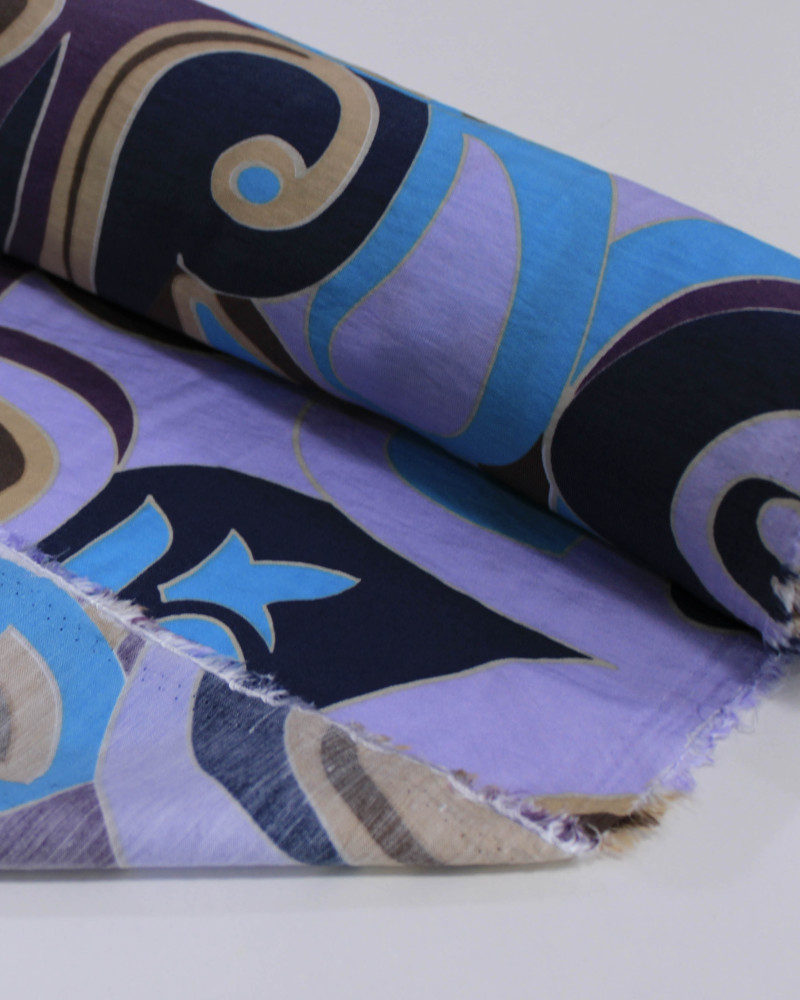 Tecido Viscose Mista com Poliamida Grosso Macro Cashmere Tons Frios e Lilás