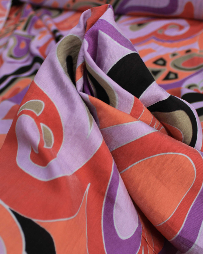 Tecido Viscose Mista com Poliamida Grosso Macro Cashmere Tons Quentes e Lilás