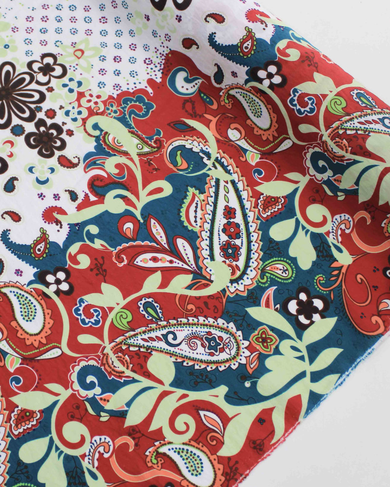 Tecido Viscose Mista com Poliamida Grosso Barrado Cashmere Floral Tons Terrosos e Branco