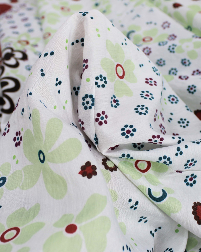 Tecido Viscose Mista com Poliamida Grosso Barrado Cashmere Floral Tons Terrosos e Branco