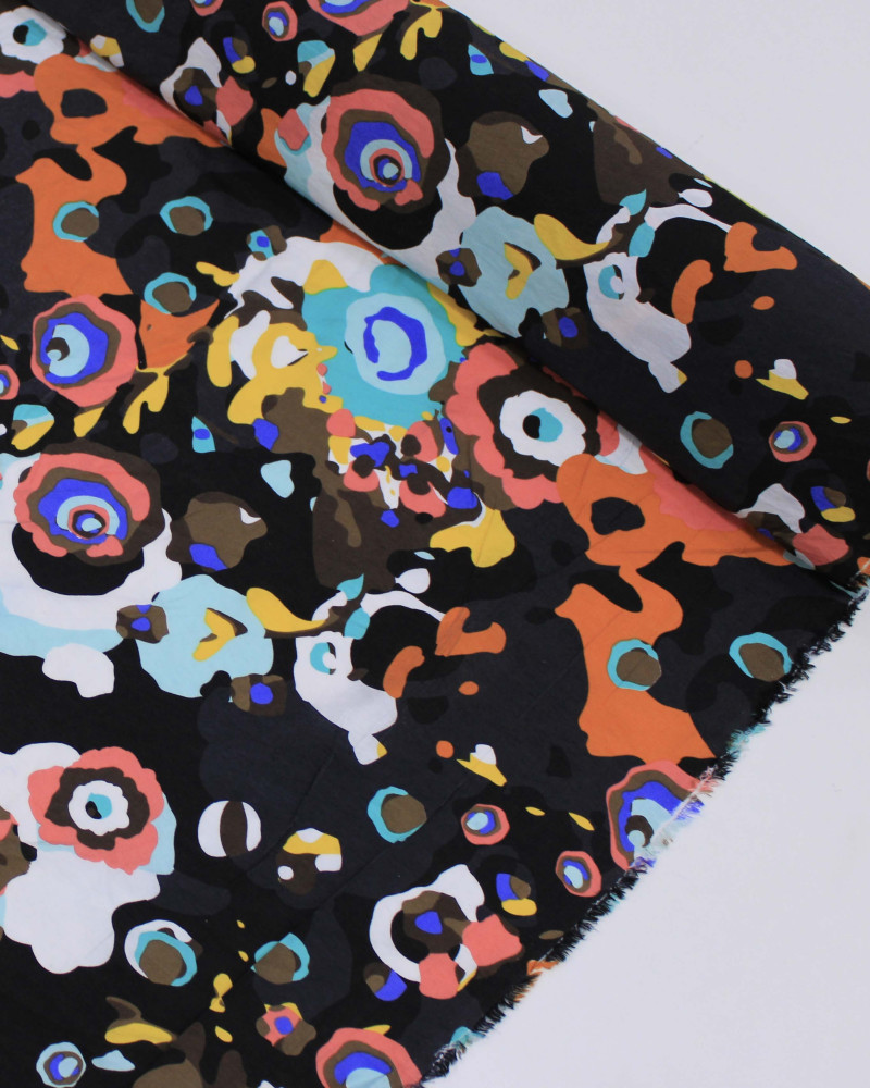 Tecido Viscose Mista com Poliamida Grosso Estampa Abstrata Colorido