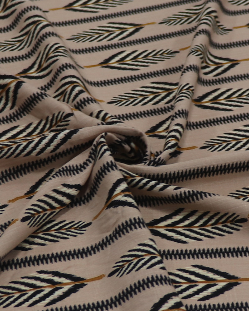 Tecido Viscose Texturizada Listrado Étnico Preto e Nude (3.4m)