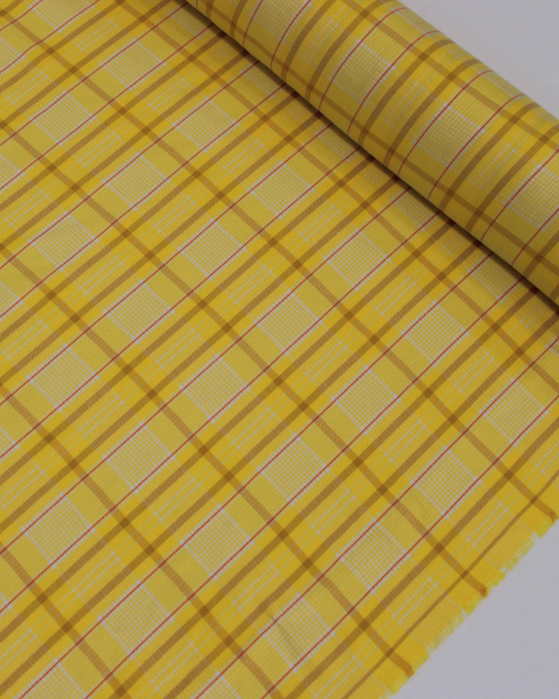Tecido Linho Misto Italiano Multi Quadriculado Branco, Vermelho e Amarelo