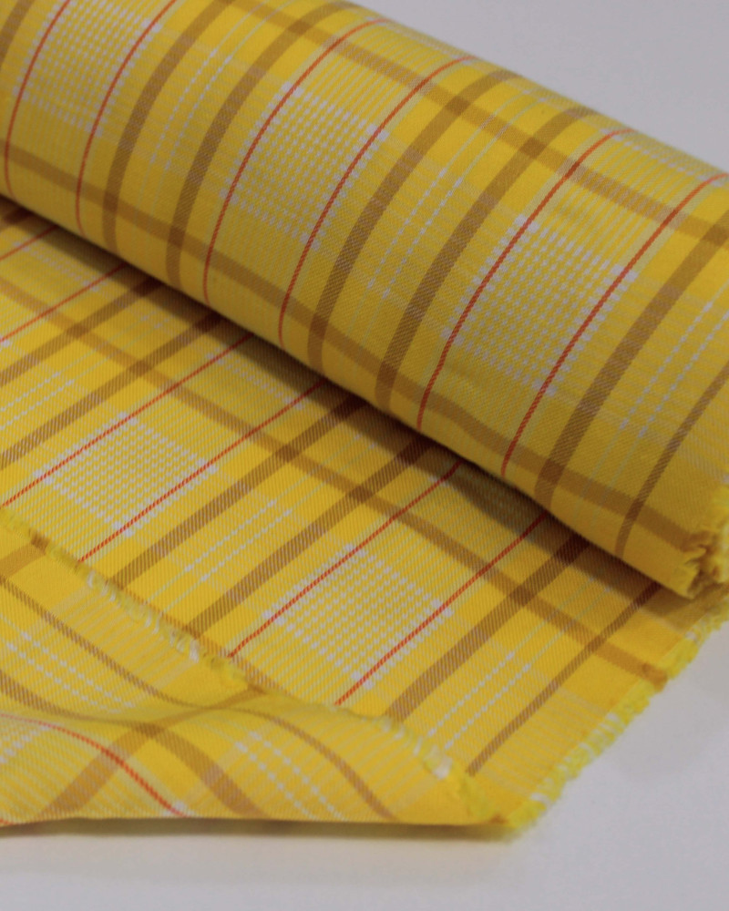 Tecido Linho Misto Italiano Multi Quadriculado Branco, Vermelho e Amarelo