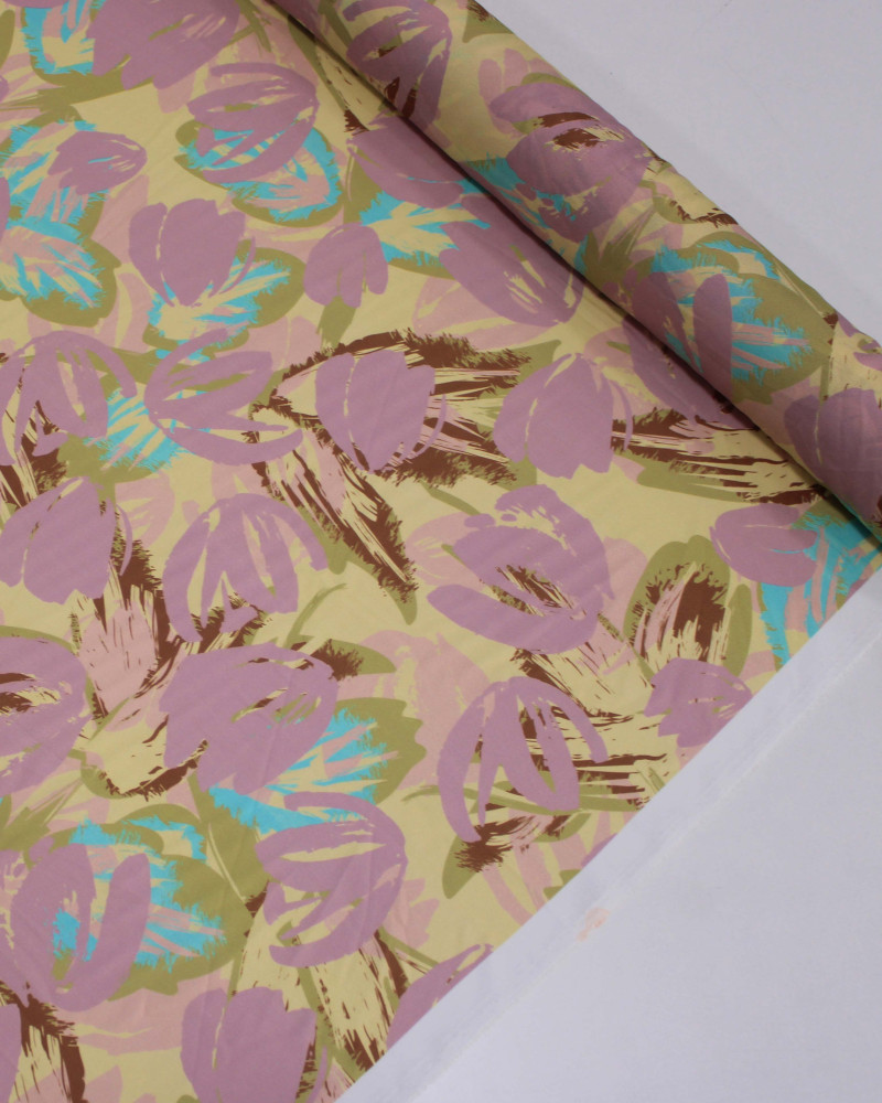 Tecido Crepe de Viscose Italiano Tapete Floral Abstrato Tons Pastéis