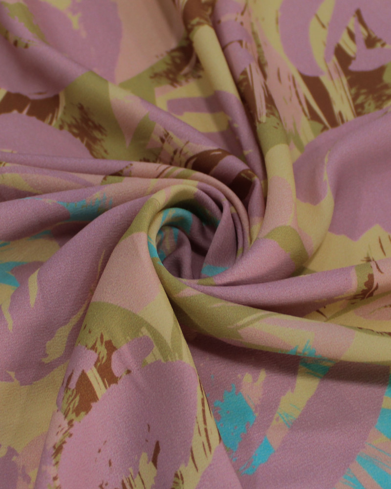 Tecido Crepe de Viscose Italiano Tapete Floral Abstrato Tons Pastéis