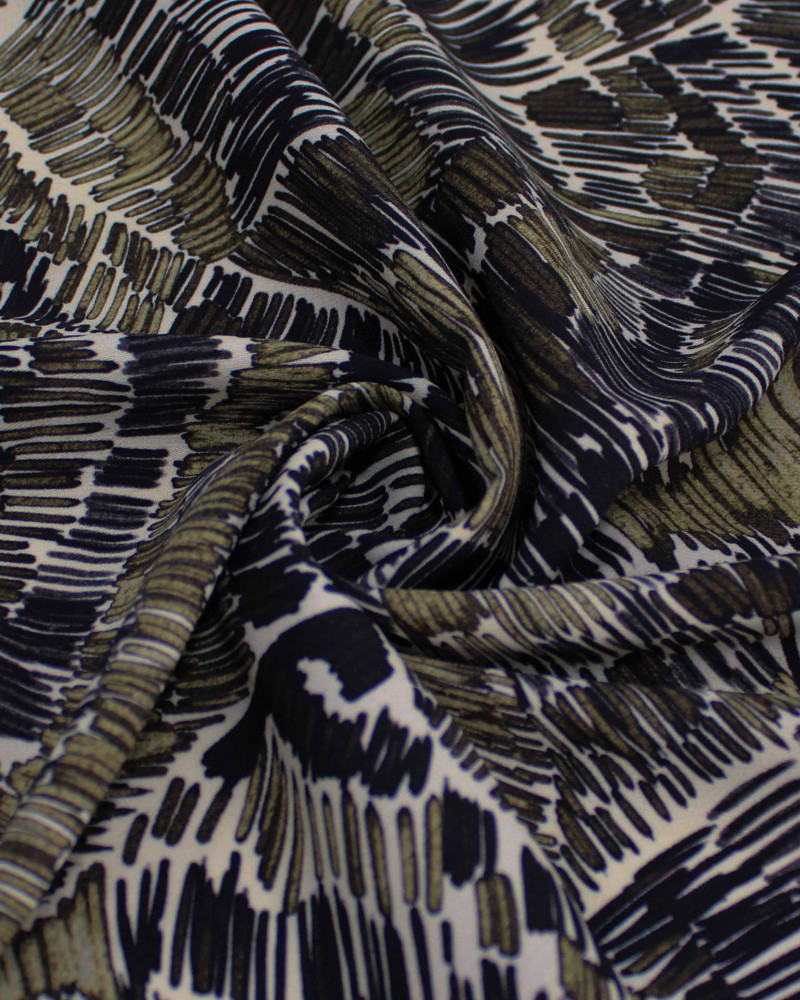 Tecido Crepe Koshibo Grosso Italiano Estampa Abstrata em Riscos Tons Terrosos e Creme