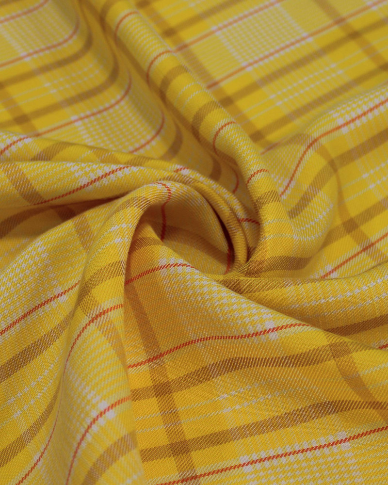 Tecido Linho Misto Italiano Multi Quadriculado Branco, Vermelho e Amarelo