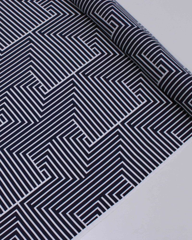 Tecido Micro Fibra Fina Italiano Listras Geométricas Preto e Branco
