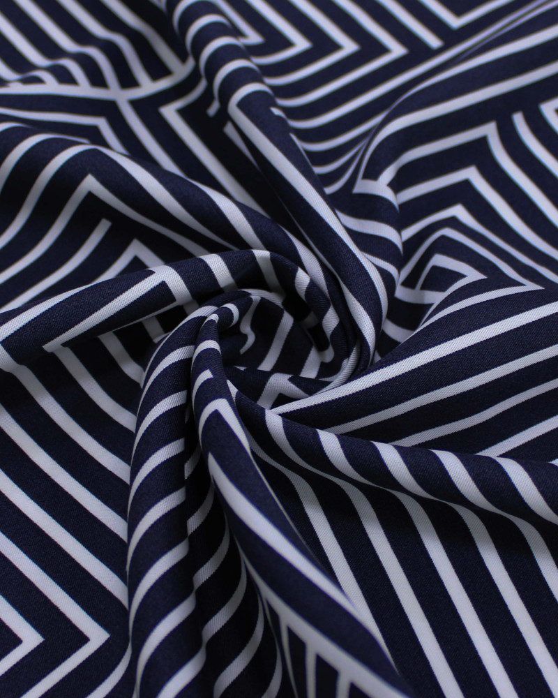 Tecido Micro Fibra Fina Italiano Listras Geométricas Preto e Branco