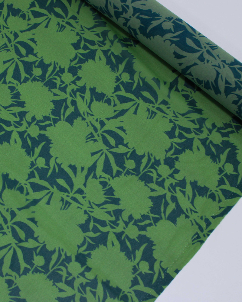 Tecido Crepe Koshibo Leve Italiano Rascunho Floral Tons de Verde