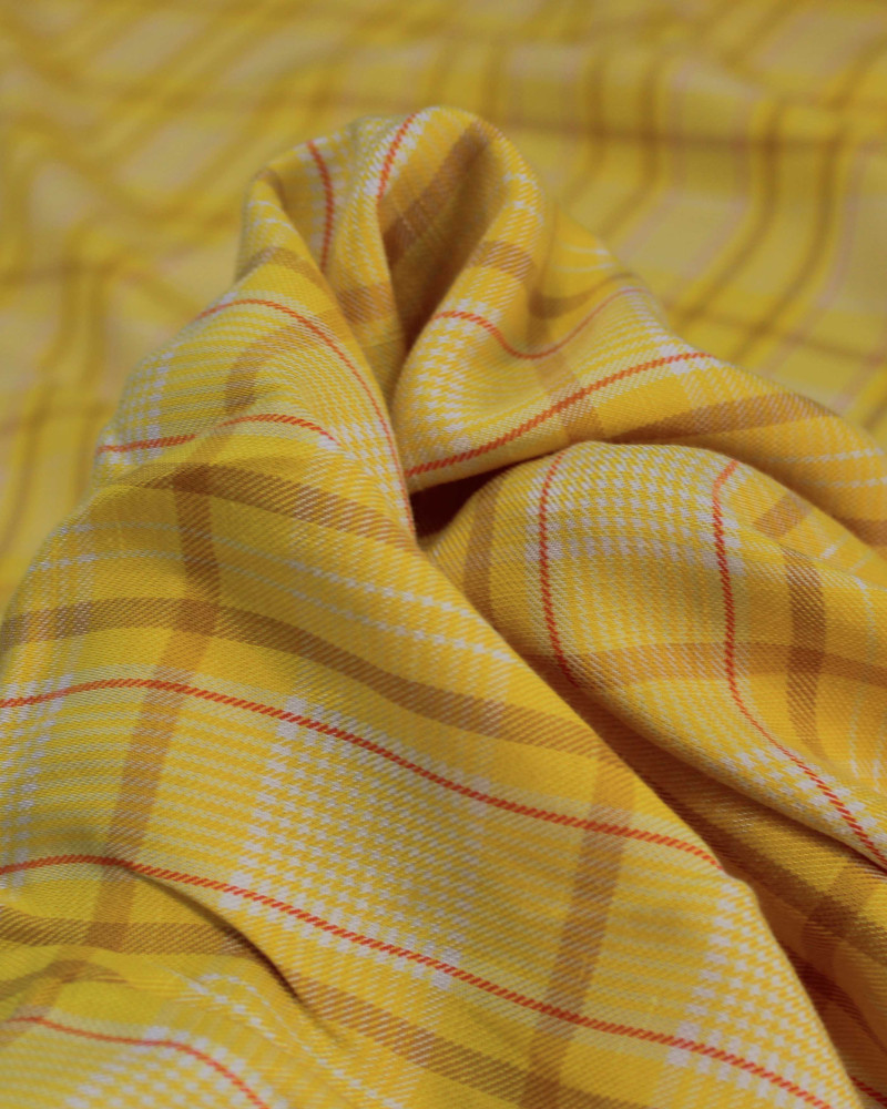 Tecido Linho Misto Italiano Multi Quadriculado Branco, Vermelho e Amarelo