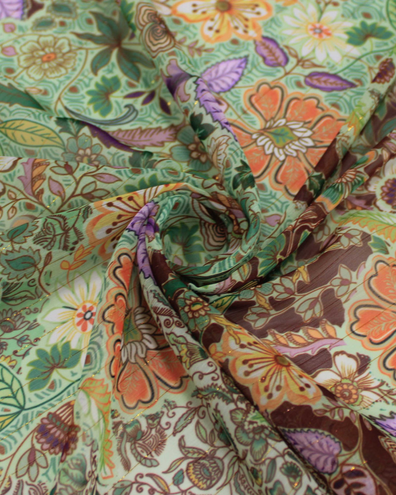 Tecido Crepe Chiffon Italiano com Lurex Micro Tapete Floral Colorido