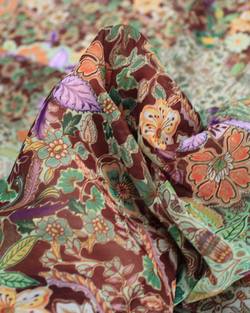 Tecido Crepe Chiffon Italiano com Lurex Micro Tapete Floral Colorido