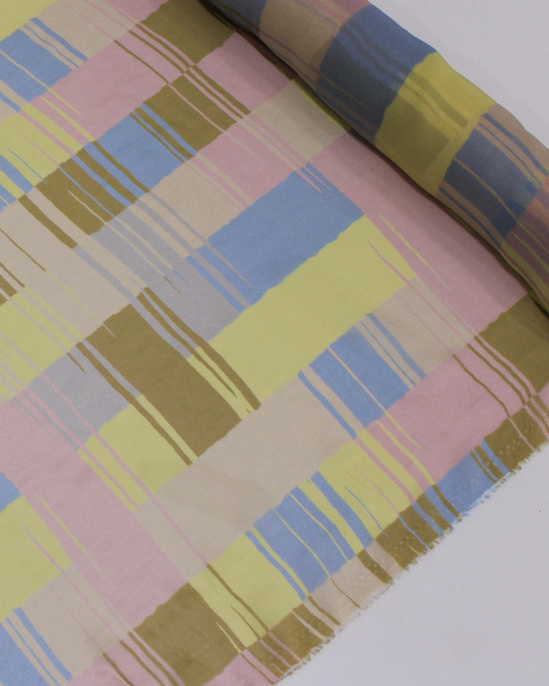 Tecido Crepe Chiffon Italiano Quadriculado Irregular Tons Pastéis