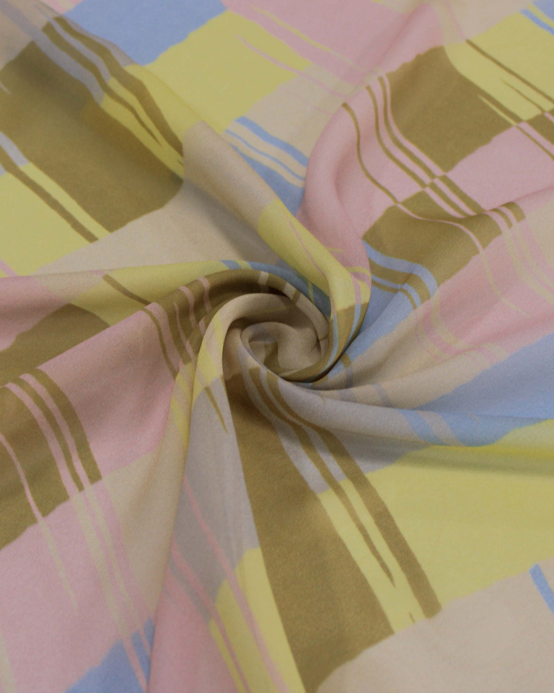 Tecido Crepe Chiffon Italiano Quadriculado Irregular Tons Pastéis