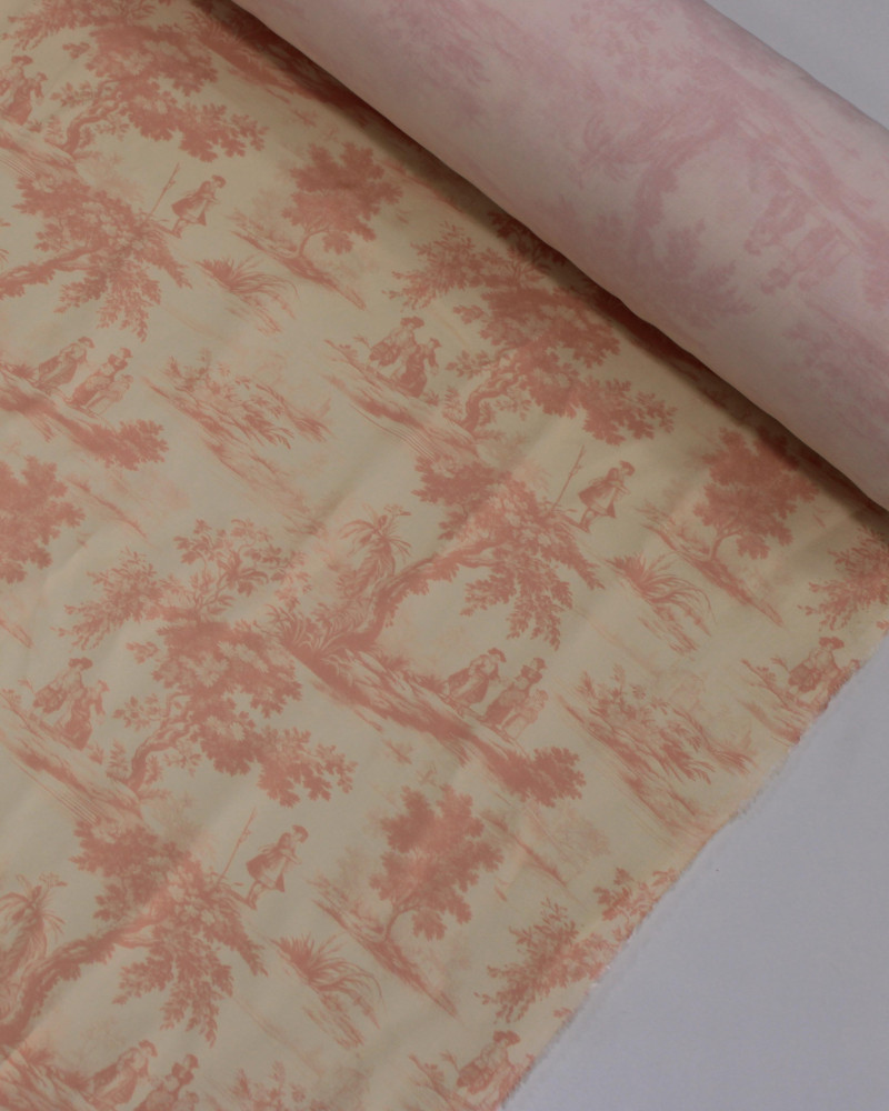 Tecido Viscose Premium Toile de Jouy Rosé e Creme