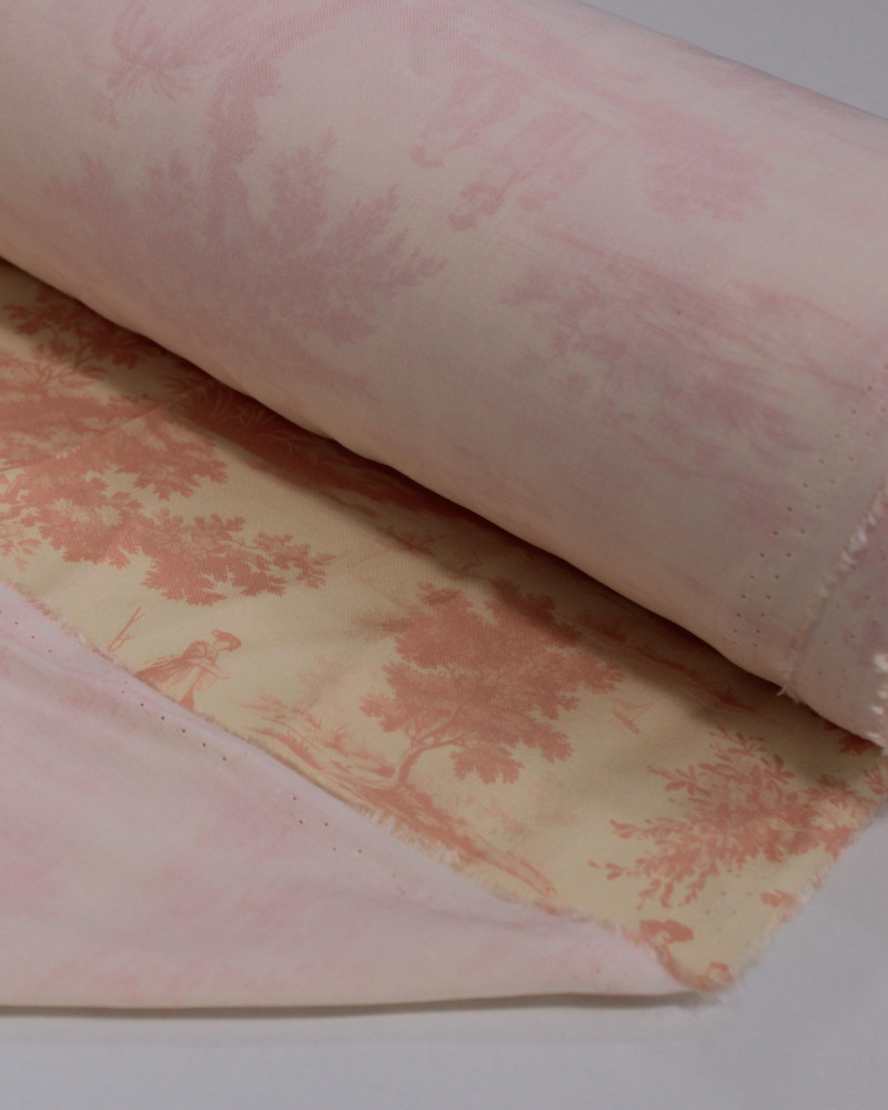 Tecido Viscose Premium Toile de Jouy Rosé e Creme