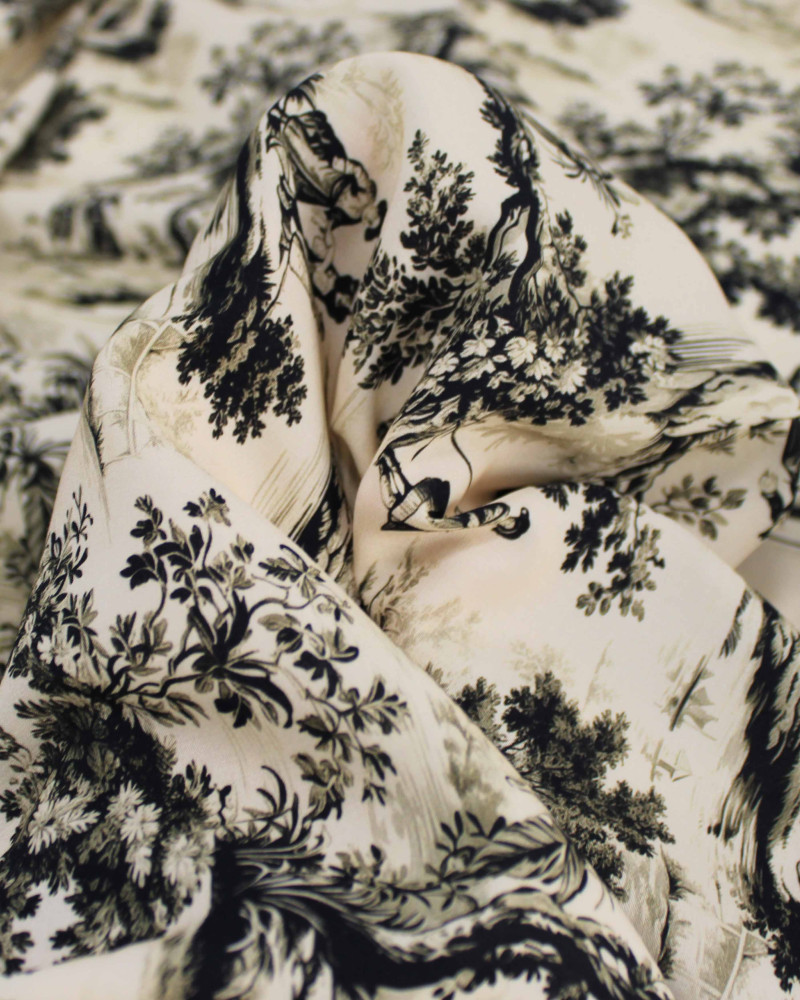 Tecido Viscose Premium Toile de Jouy Preto e Creme