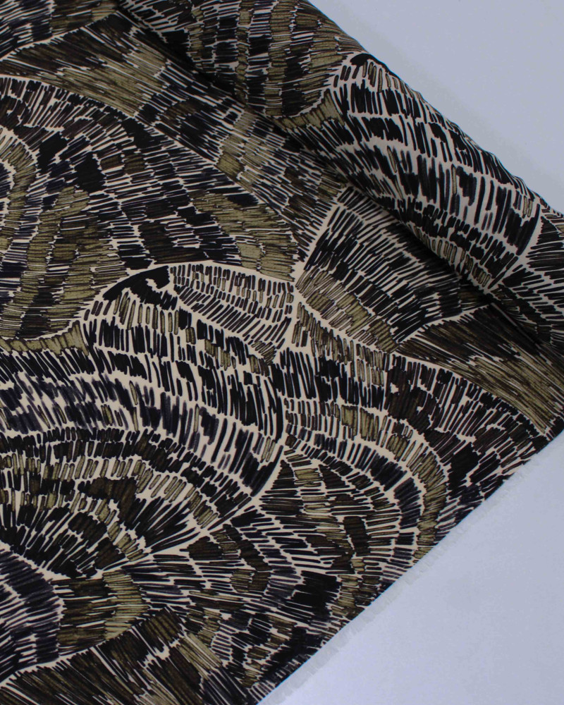 Tecido Crepe Koshibo Grosso Italiano Estampa Abstrata em Riscos Tons Terrosos e Creme