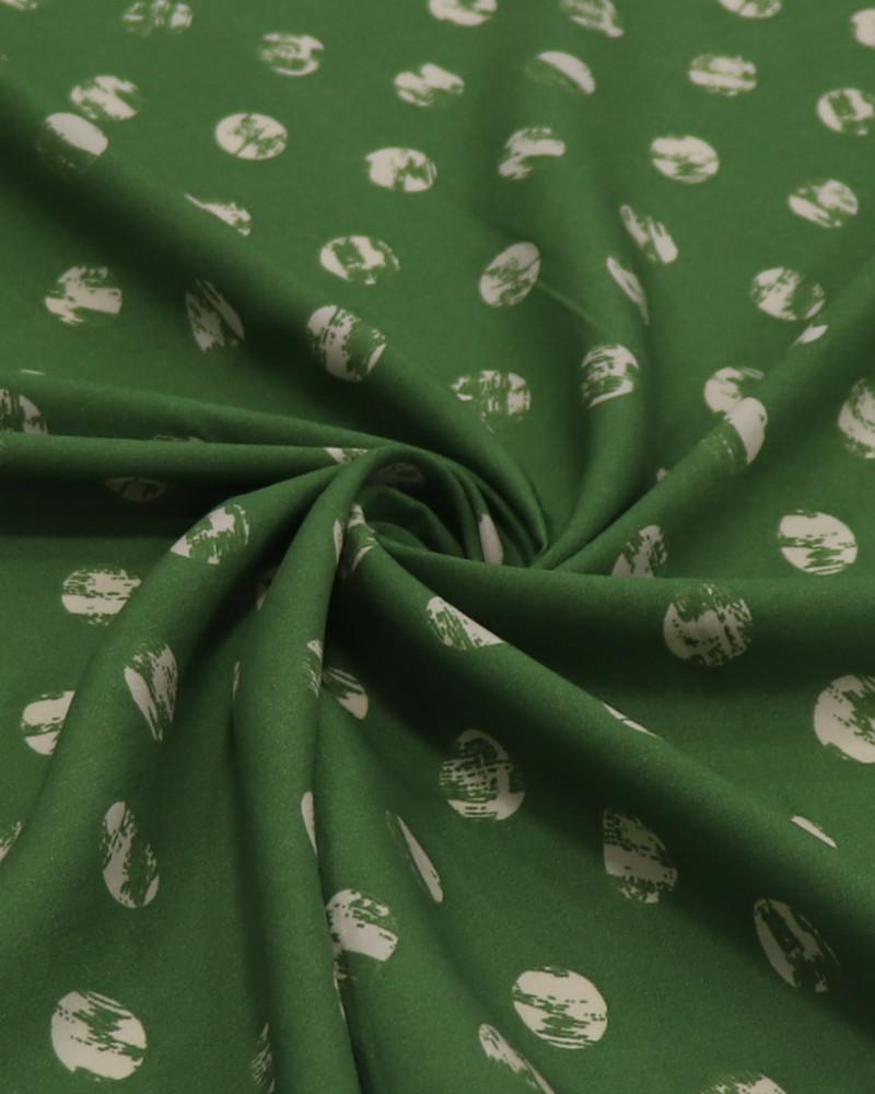 Tecido Viscose Poá Estampado Offwhite e Verde