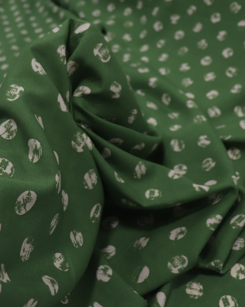 Tecido Viscose Poá Estampado Offwhite e Verde