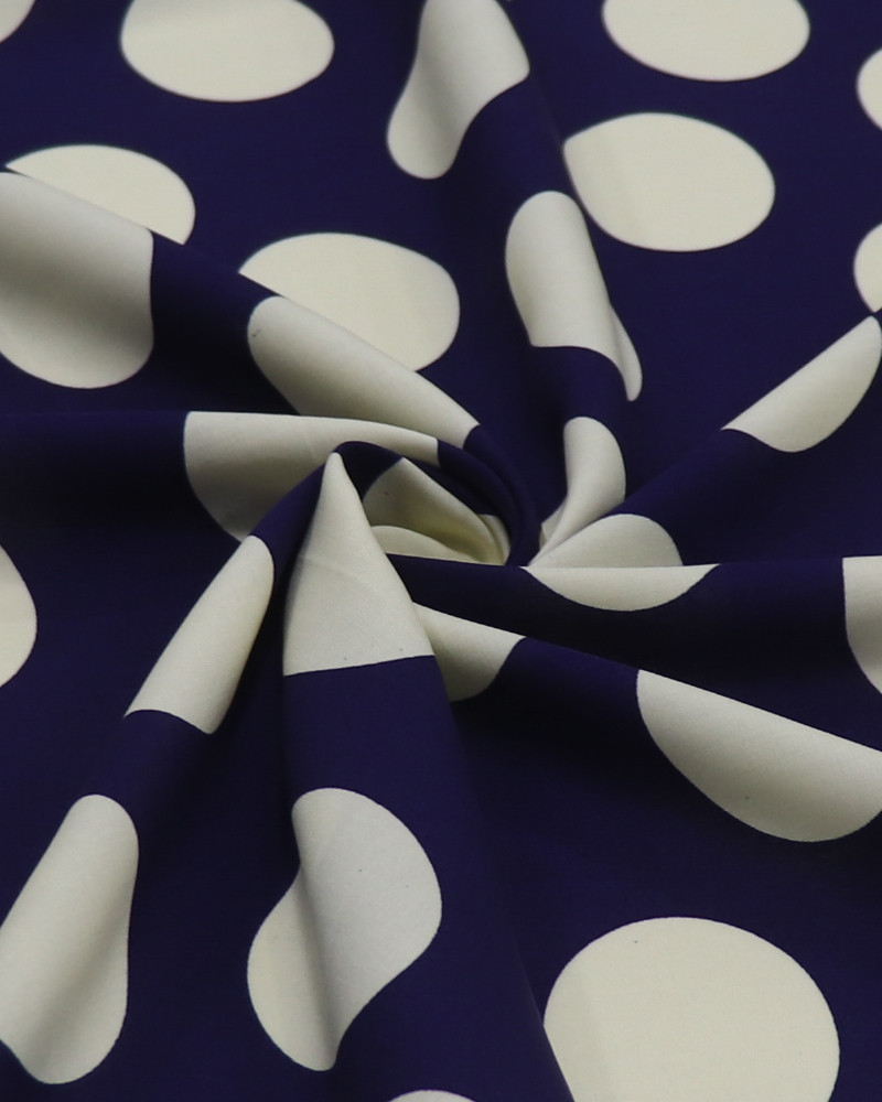 Tecido Viscose Macro Poá Creme e Azul Marinho
