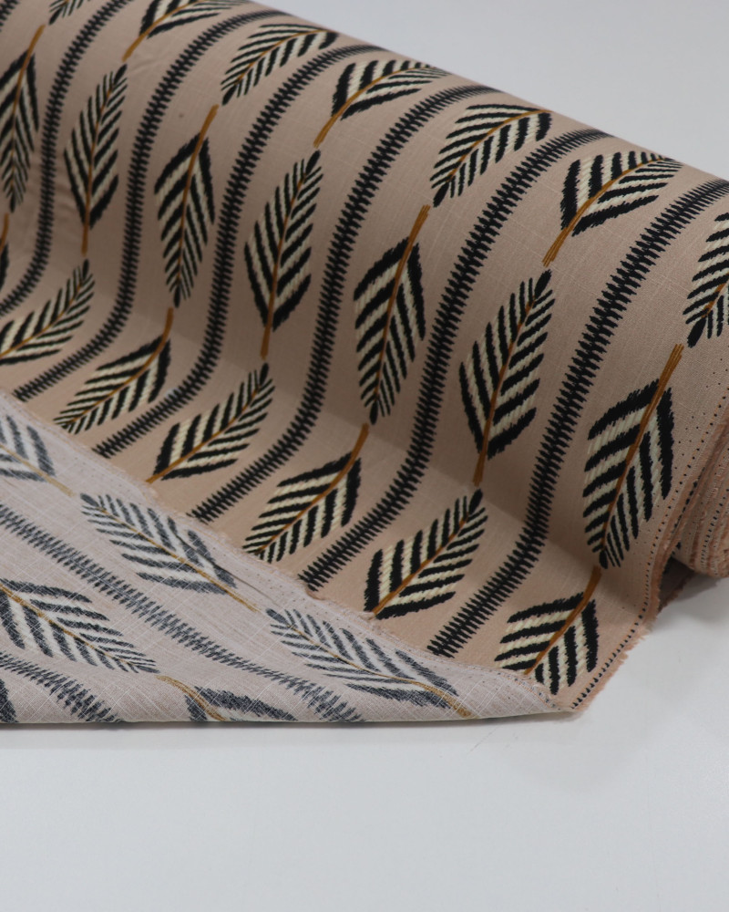 Tecido Viscose Texturizada Listrado Étnico Preto e Nude (3.4m)