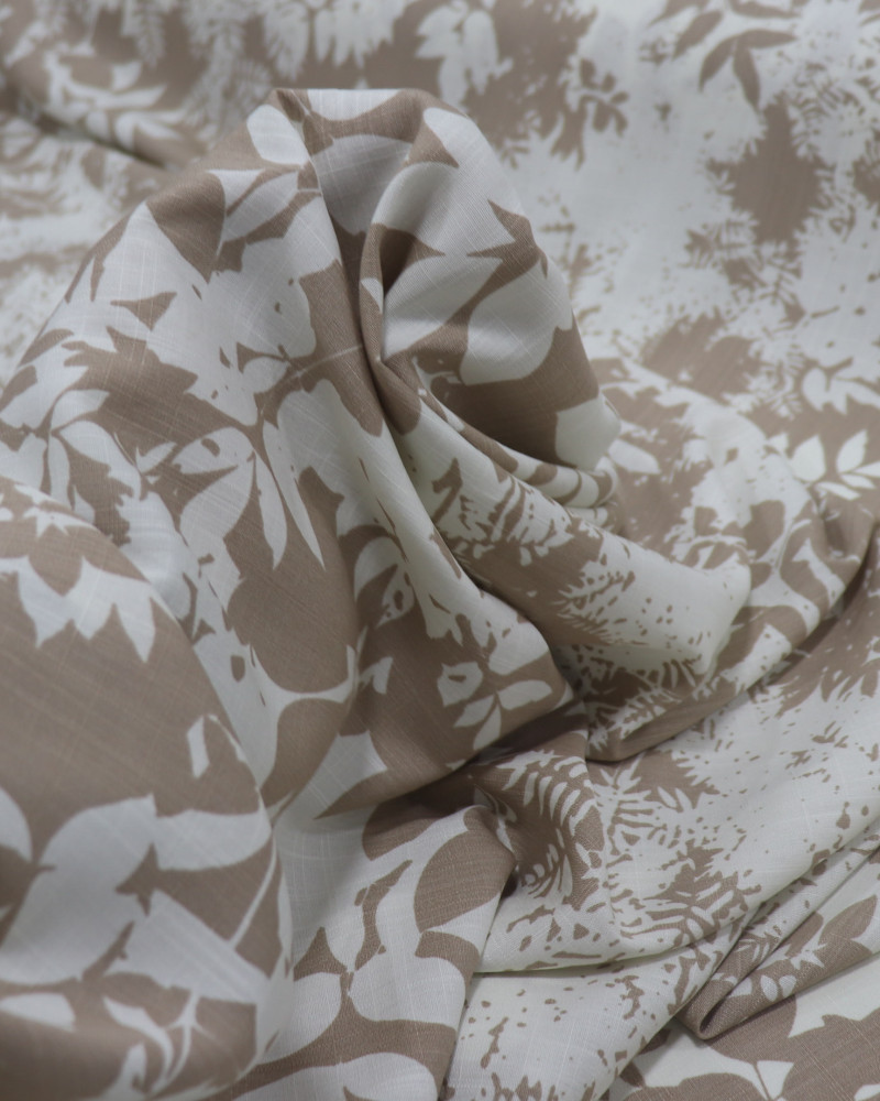 Tecido Viscose Texturizada Folhagens Abstratas Creme e Nude (0.5m)