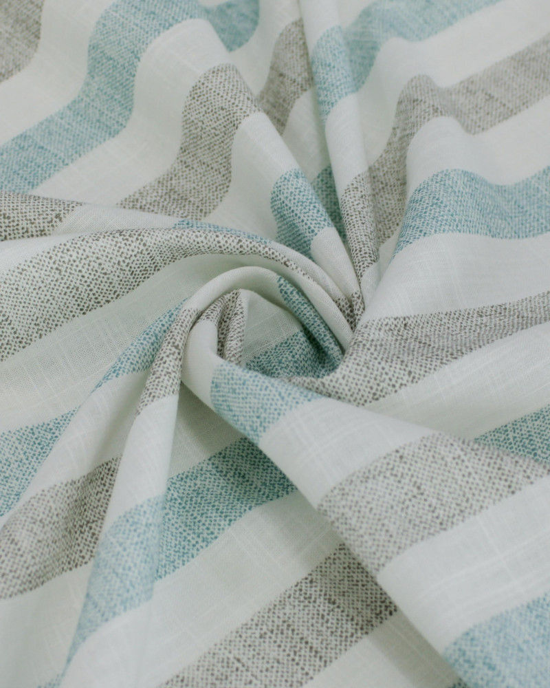 Tecido Tricoline Verano Flamê Listras Cinza, Ciano e Branco