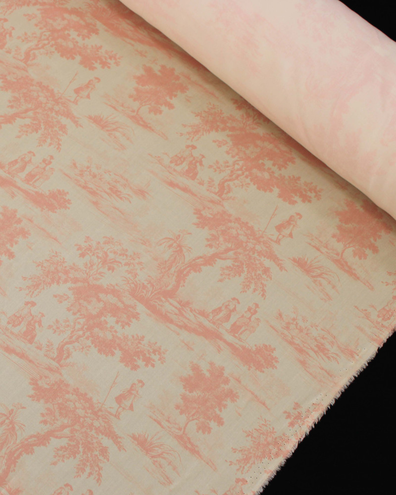 Tecido Viscose Premium Toile de Jouy Rosé e Creme