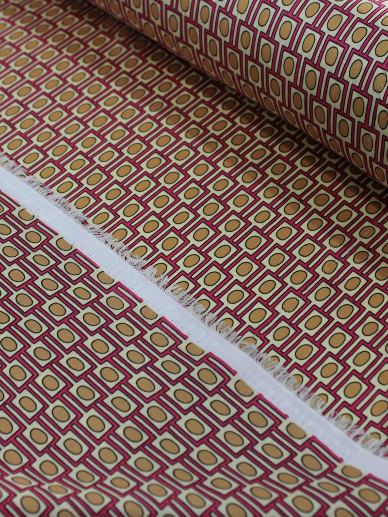 Tecido Crepe Silk Italiano Micro Geométrico Rosa e Bege