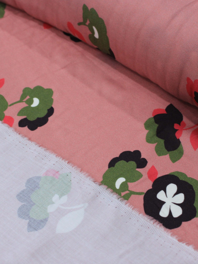 Tecido Viscose Italiano Flores Rosé