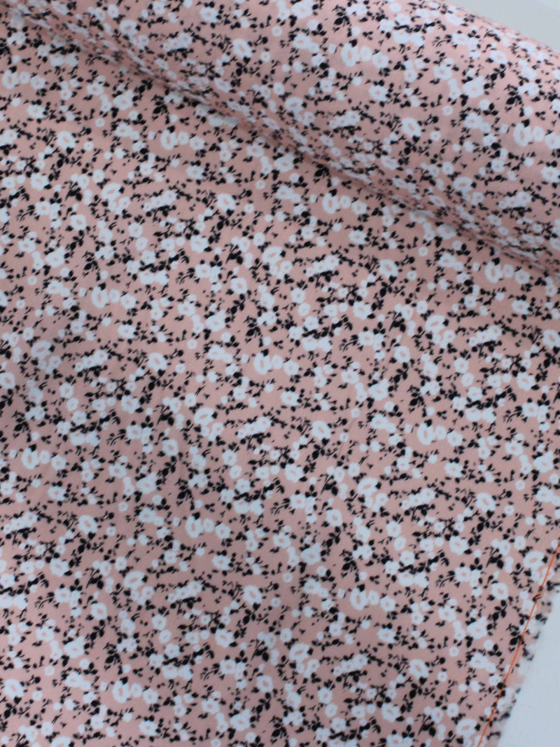Tecido Tricoline Italiano Micro Floral Rosé e Branco