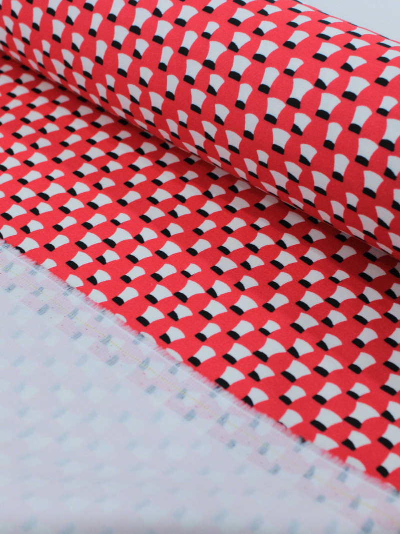 Tecido Tricoline Italiano Arcos Vermelho e Branco