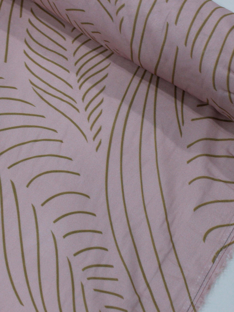 Tecido Viscose Italiano Flores Abstratas Rosé e Bege