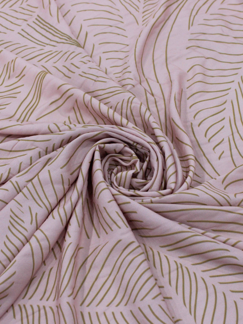 Tecido Viscose Italiano Flores Abstratas Rosé e Bege