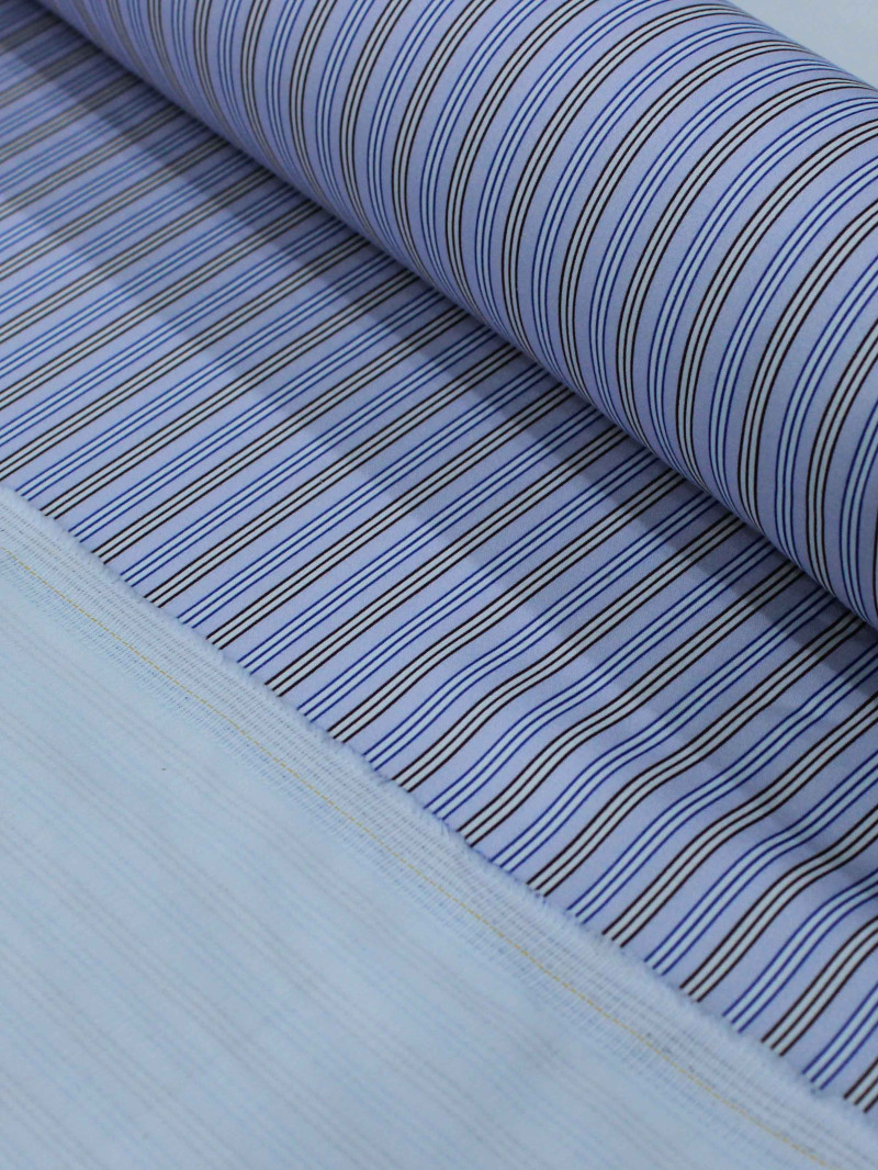 Tecido Tricoline Italiano Micro Listras Azul