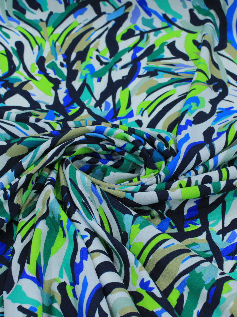 Tecido Viscose Italiano Pintura Abstrata Verde e Azul