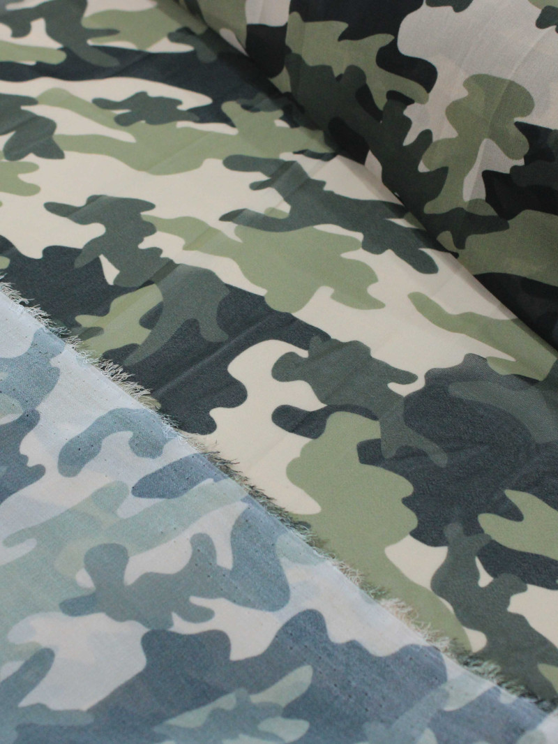 Tecido Crepe Chiffon Italiano Camuflado Verde
