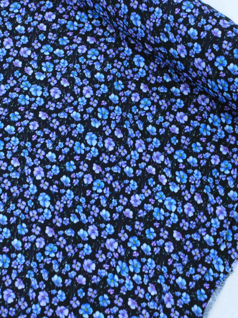 Tecido Crepe Italiano Micro Floral Azul 